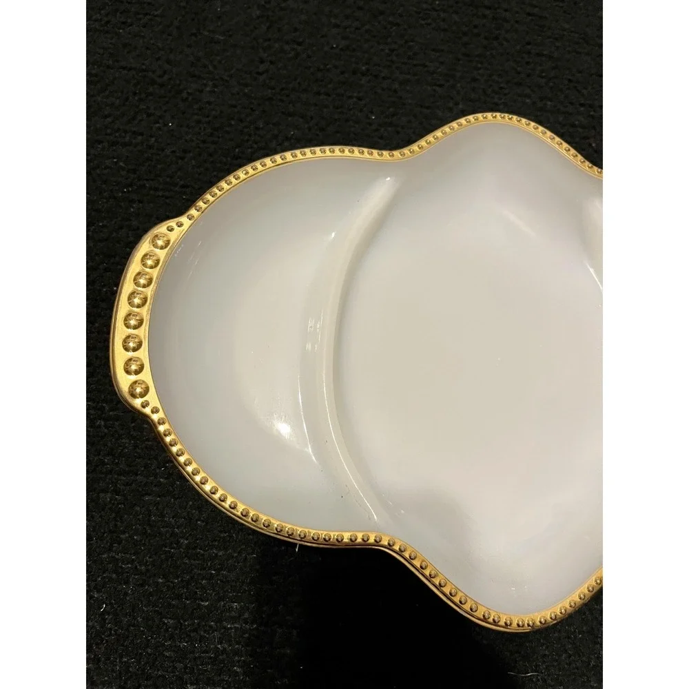 Fire King Milk Glass‎ 3 Section Divided Relish Serving Dish Gold Beaded Edge